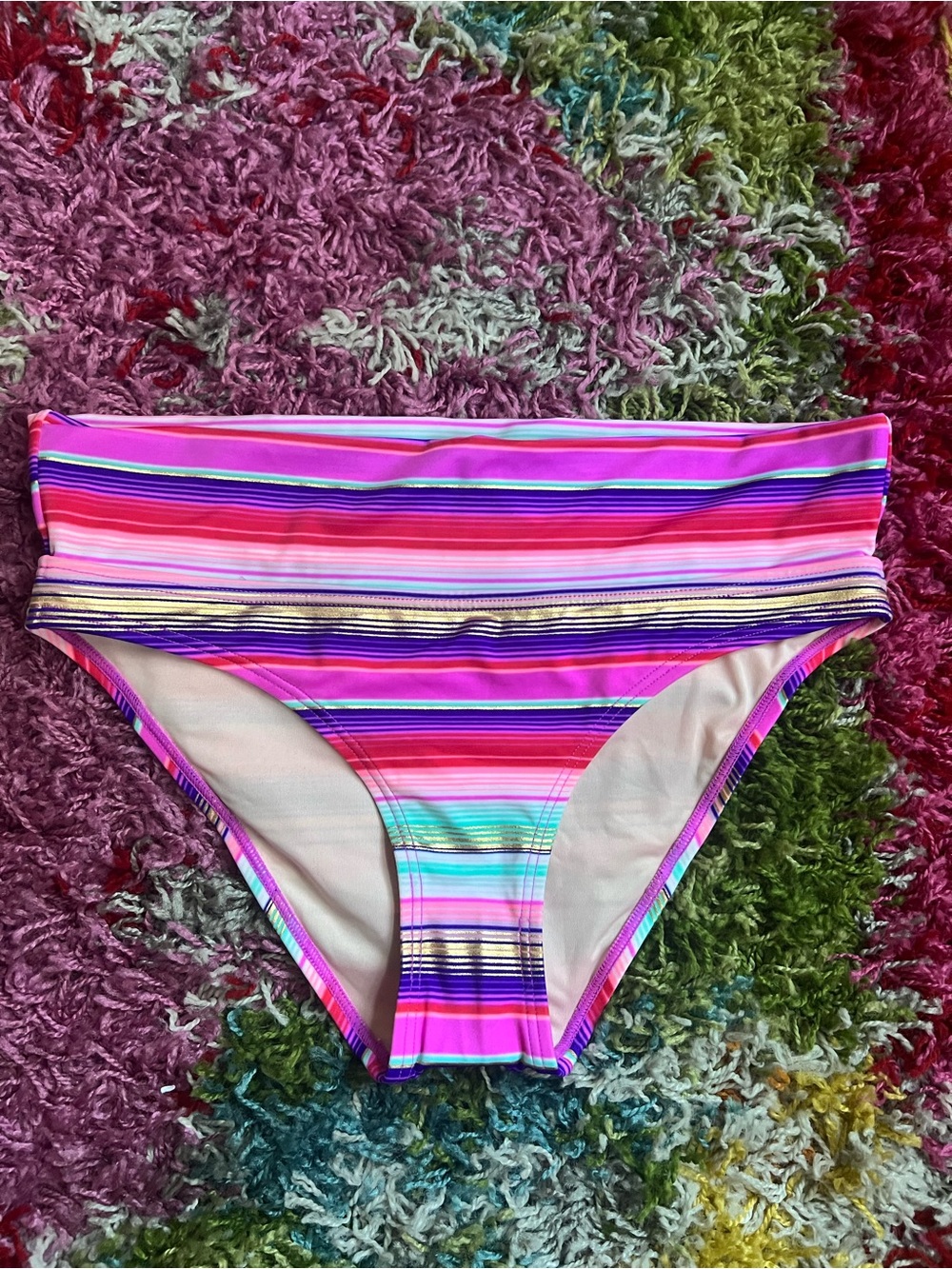 Victoria's Secret Pink Multicolor Striped Bikini Bottoms